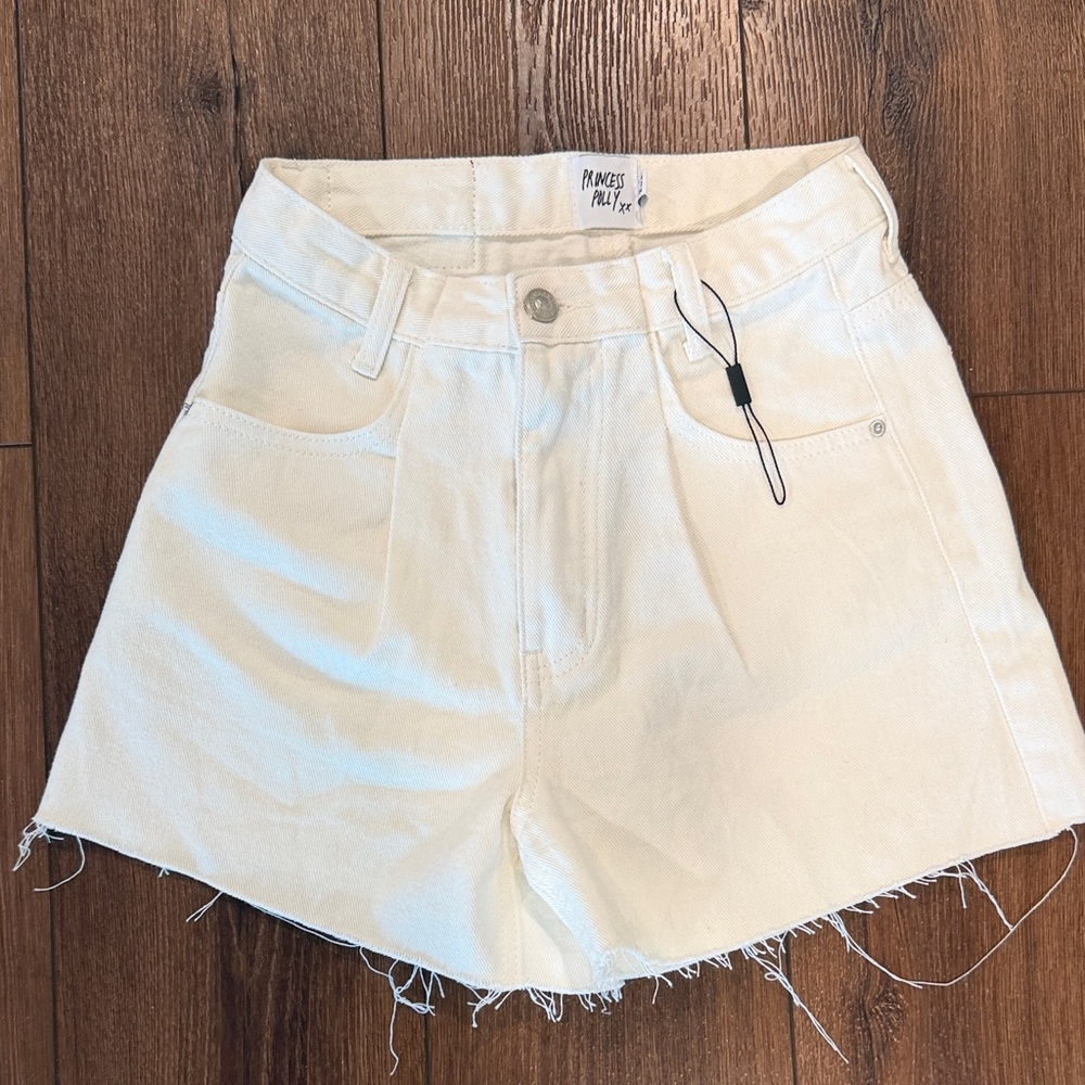Princess Polly White Raw Hem High-Rise Denim Shorts
